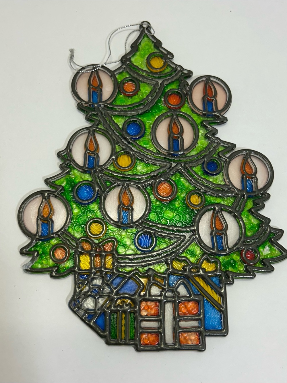 VTG 80s Stained Glass-Style Plastic Christmas Tree Window Hanging Sun Catcher
